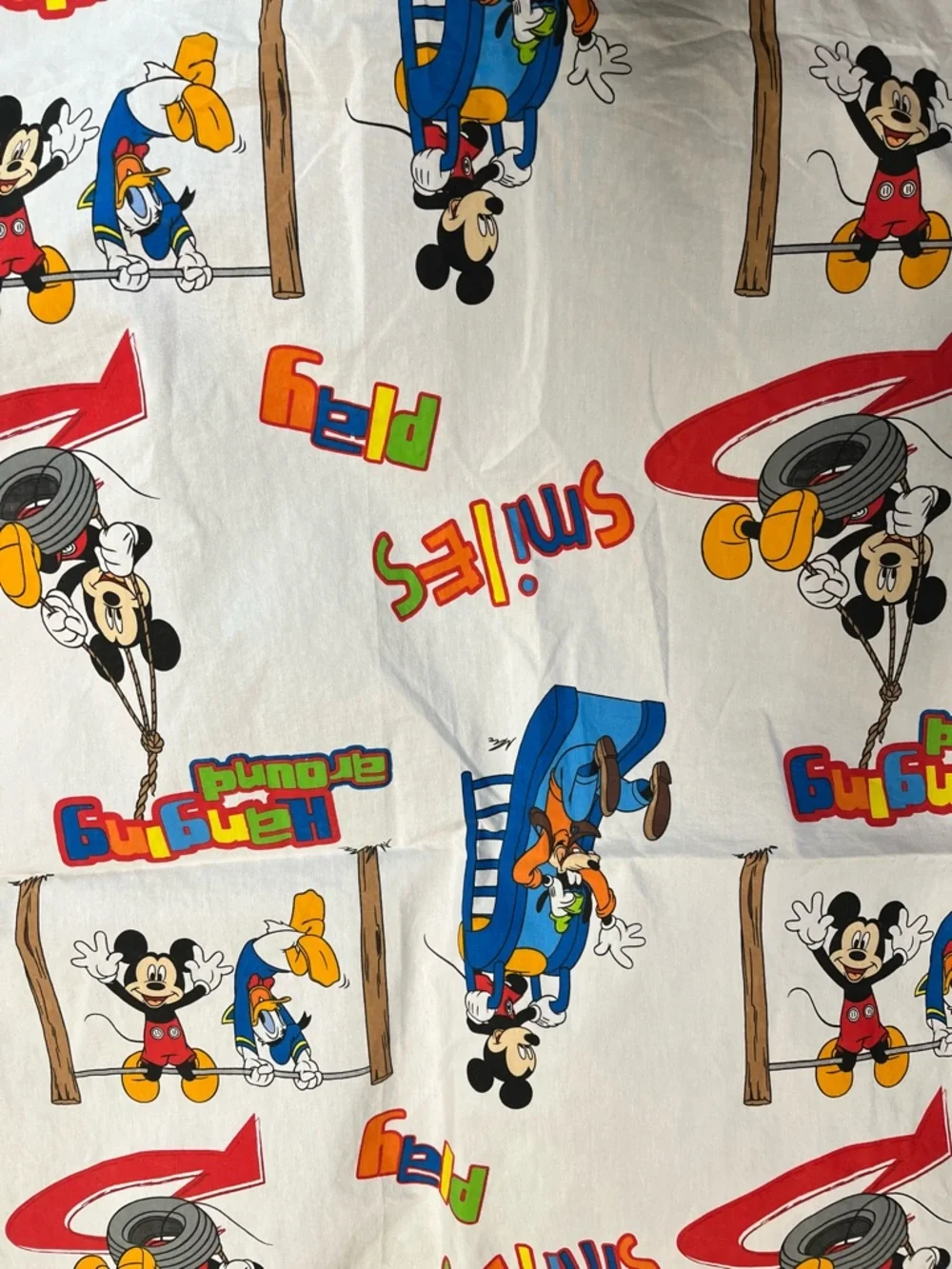 Vintage Disney Twin Mickey Bed Sheet just hanging 0485 around rainbow primary